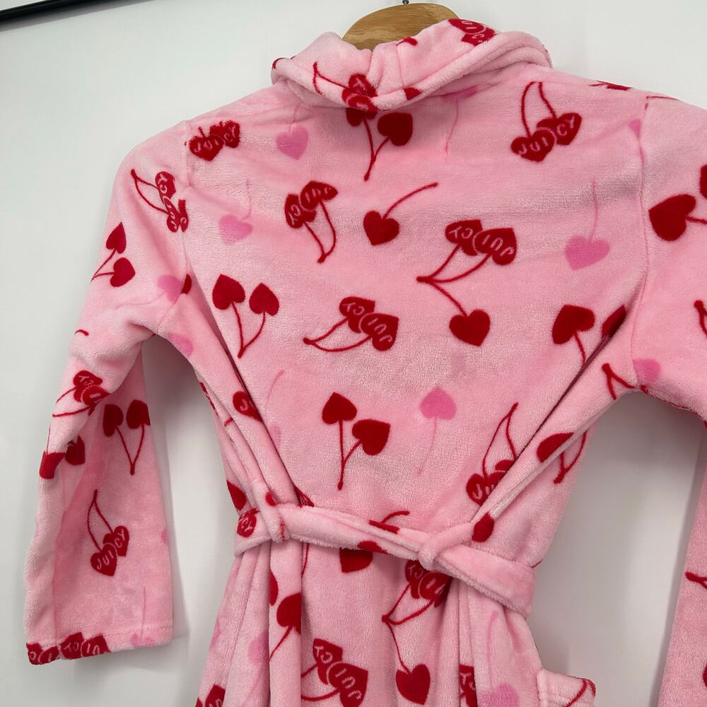 Womens Pink Red Juicy Couture AOP Cherries Cherry Luxe Plush Sleepwear Robe L/XL - Picture 7 of 9